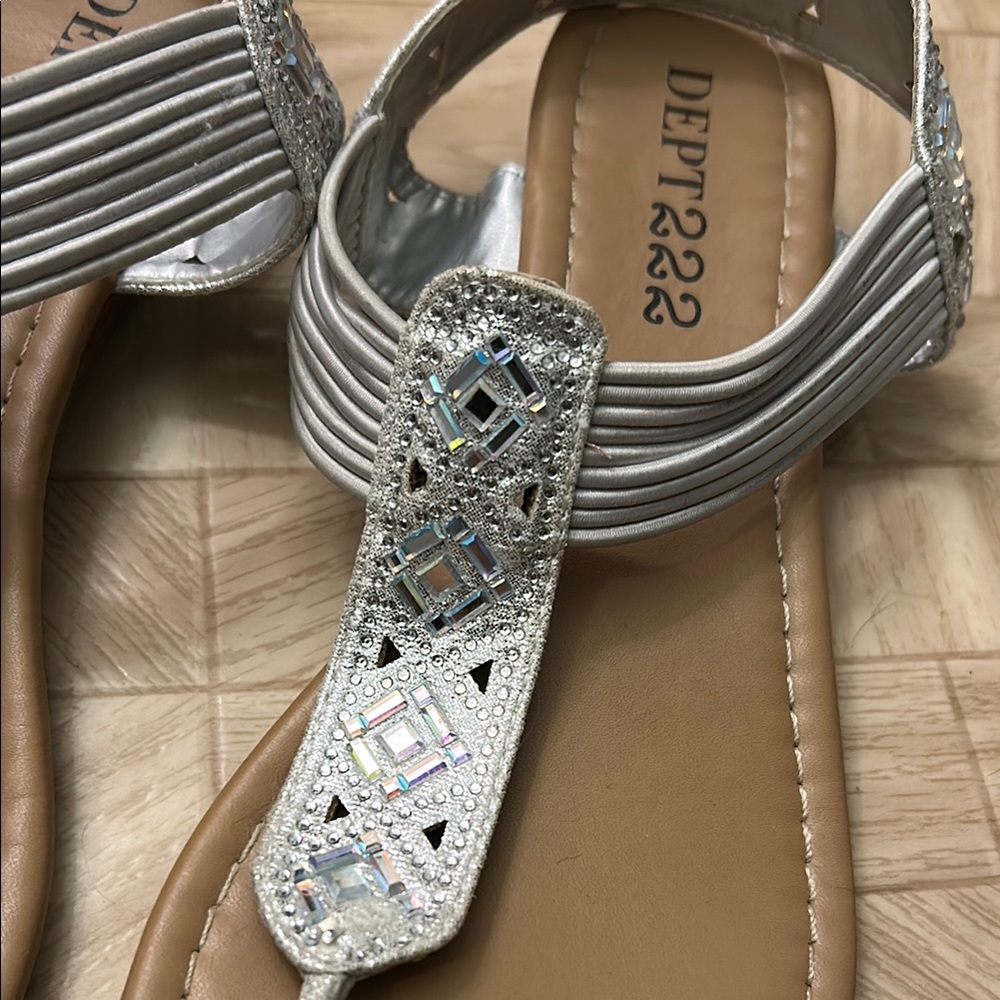 Tan Silver Thong Sandals - Picture 2 of 8